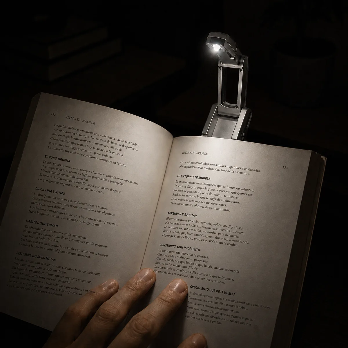VISIÓN enganchada a un libro leyendo de noche